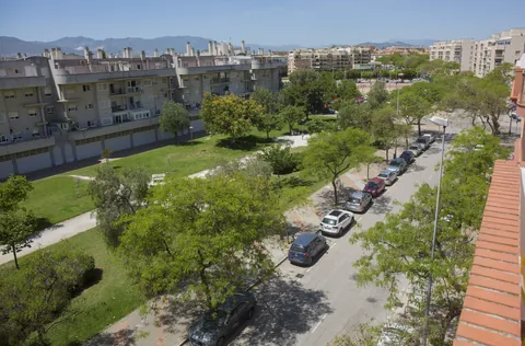 Vista del barrio de Teatinos con sus calles arboladas desde la residencia